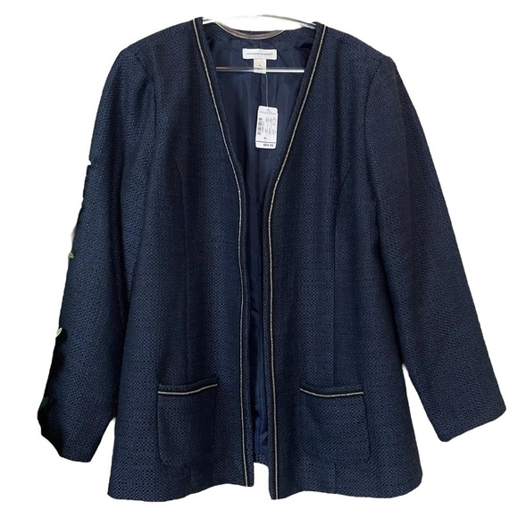 New Christopher & Banks Tweed Chain Trim Blazer Jacket Navy Blue Silver Size XL - Picture 6 of 6